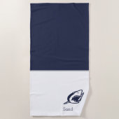 Monogram Name Nautical Shark Navy Blue | weiß Strandtuch (Vorderseite)
