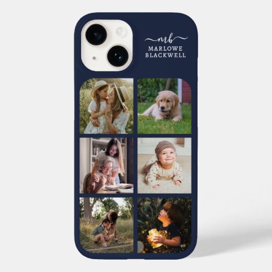 Monogram Name Navy Blue 6 Foto Collage Case-Mate iPhone Hülle (Rückseite)