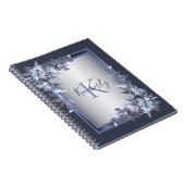 Monogram Name Navy Blue Floral Silver Gray Elegant Notizblock (Rechte Seite)