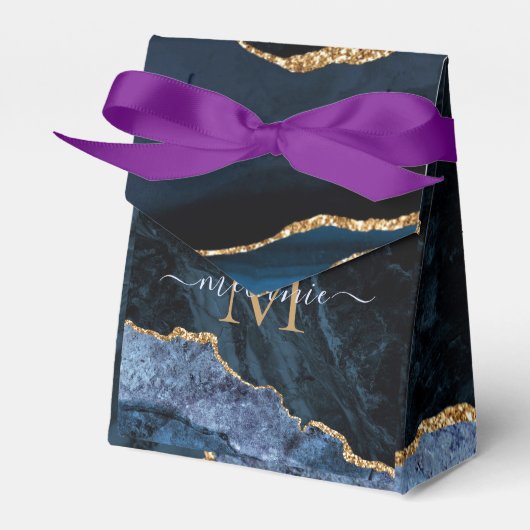 Monogram Name Navy Blue Gold Geschenk oder Gefälli Geschenkschachtel (Vorderseite)