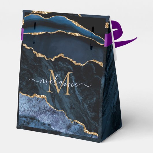 Monogram Name Navy Blue Gold Geschenk oder Gefälli Geschenkschachtel (Rückseite)