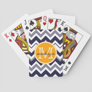 Monogram Name Navy Blue White Zickzack Pattern Spielkarten