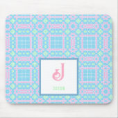 Monogram Name Neon Pink Blue Hearts Muster Mousepad (Vorne)