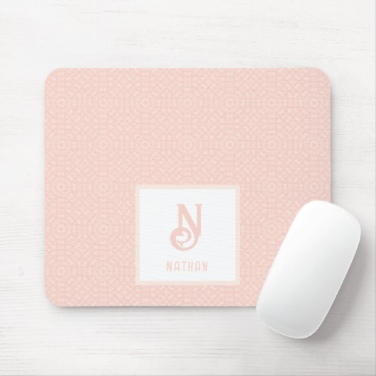 Monogram Name Neon Pink Peach Heartern Muster Mousepad (Mit Mouse)
