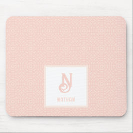 Monogram Name Neon Pink Peach Heartern Muster Mousepad