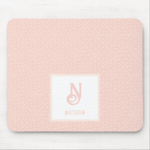 Monogram Name Neon Pink Peach Heartern Muster Mousepad
