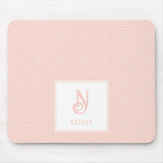 Monogram Name Neon Pink Peach Heartern Muster Mousepad (Vorne)