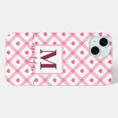 Monogram Name Niedlich Girly Pink Heart Case-Mate iPhone Hülle (Rückseite (Horizontal))