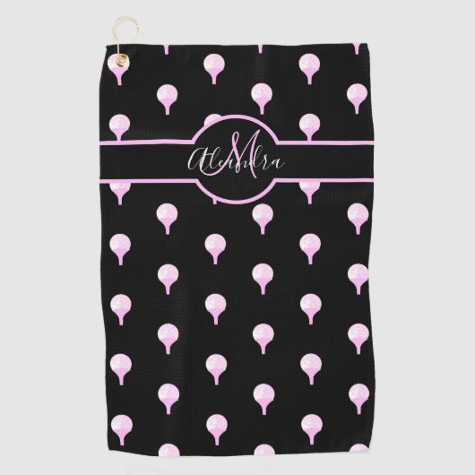 Monogram Name Niedlich Pink Golf Ball auf T-Shirt Golfhandtuch (Vorderseite)
