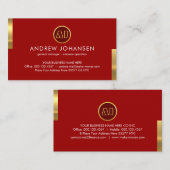 Monogram Name On Stunning Red Gold Tabs Visitenkarte (Vorne/Hinten)