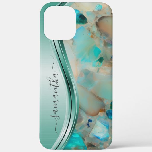 Monogram Name Opal Turquoise Aqua Case-Mate iPhone Hülle (Rückseite)
