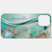 Monogram Name Opal Turquoise Aqua Case-Mate iPhone Hülle (Rückseite / Rechts)