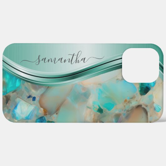 Monogram Name Opal Turquoise Aqua Case-Mate iPhone Hülle (Rückseite / Rechts)