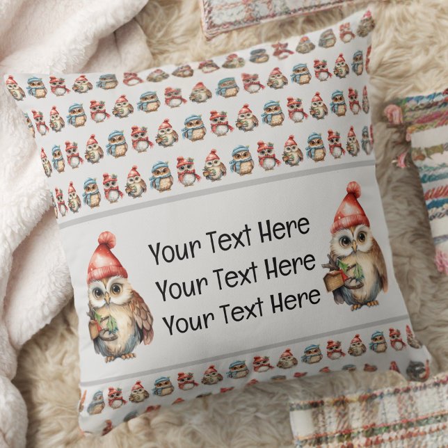 Monogram Name Owls Winter Kissen (Von Creator hochgeladen)