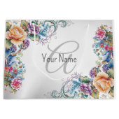 Monogram Name Party Farbenfrohe Blumen Elegante Mo Große Geschenktüte (Vorderseite)