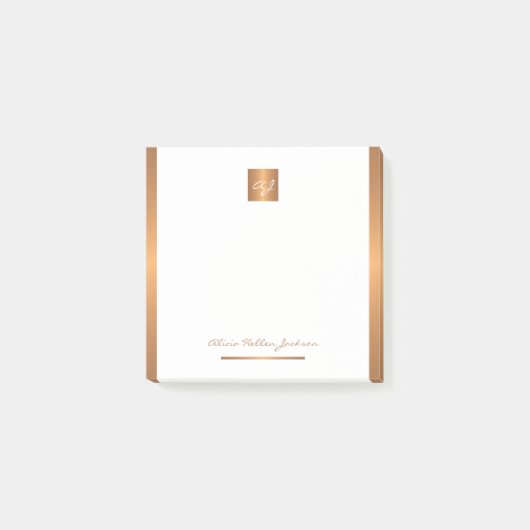 Monogram Name personalisiert gold Post-it Klebezettel (Vorderseite)