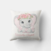 Monogram Name Pink Baby Elephant Baby Girl Kinderz Kissen (Rückseite)