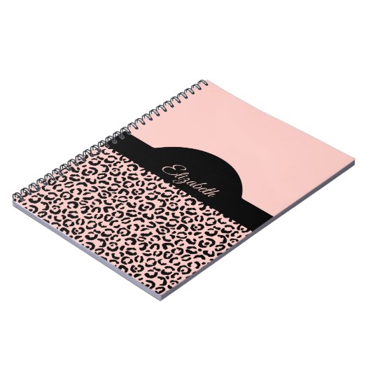 Monogram Name Pink Black Leopard Cheetah Print Notizblock (Linke Seite)