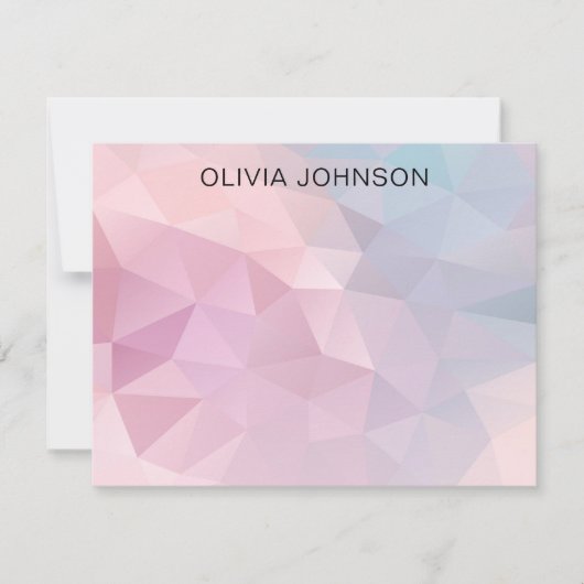 Monogram Name Pink Blue Geometric Flat Note Card Mitteilungskarte (Vorderseite)