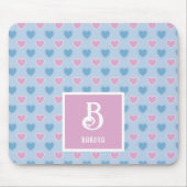 Monogram Name Pink & Blue Hearts Muster Mouse Pad Mousepad (Vorne)