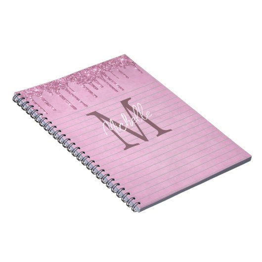 Monogram Name Pink Dripping Glitzer Girl Notebook Notizblock (Rechte Seite)