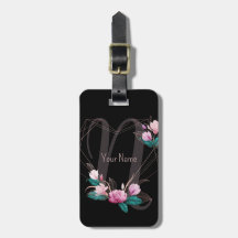 Monogram Name Pink Floral Geometric Frame Black