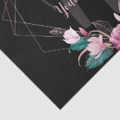 Monogram Name Pink Floral Geometric Frame Black Seidenpapier (Ausschnitt)