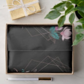 Monogram Name Pink Floral Geometric Frame Black Seidenpapier (Geschenk)