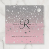 Monogram Name Pink Grau Silver Stars Trendy Clas Geschenkanhänger (Rückseite)
