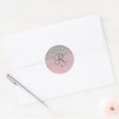 Monogram Name Pink Gray Silver Stars Trendy Runder Aufkleber (Umschlag)