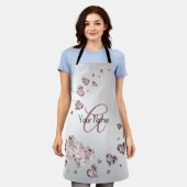 Monogram Name Pink Peach Shiny Hearts Geometric Schürze (Getragen)