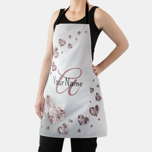 Monogram Name Pink Peach Shiny Hearts Geometric Schürze (InSitu)
