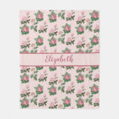 Monogram Name Pink Roses Floral Shabby Chic Fleecedecke (Vorderseite)