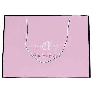 Monogram Name Pink White Bridal Sweet16th Wedding Große Geschenktüte