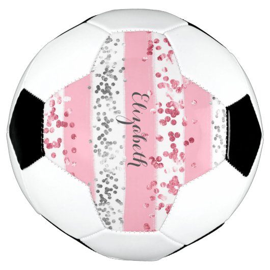 Monogram Name Pink White Gray Glitzer Girly Trendy Fußball (Gedreht)