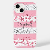 Monogram Name Pink White Gray Glitzer Trendy Case-Mate iPhone Hülle (Rückseite)