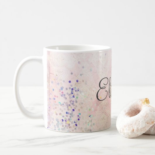 Monogram Name Pink White Sparkle Elegant Kaffeetasse (Mit Donut)