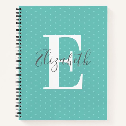 Monogram Name Polka Dot Aquamarin Girly Notizblock (Vorderseite)