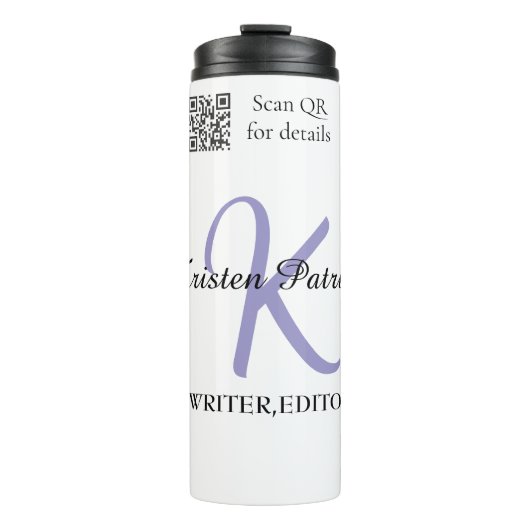 Monogram name purple writer editper QR code busine Thermosbecher (Vorderseite)