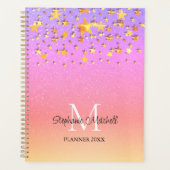Monogram Name Rainbow Gold Stars Planer (Vorderseite)