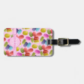 Monogram Name Rainbow Macaron Cookies Muster Gepäckanhänger (Vorderseite horizontal)