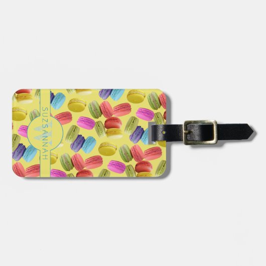 Monogram Name Rainbow Macaron Cookies Muster Gepäckanhänger (Vorderseite horizontal)