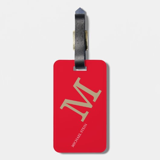 Monogram Name Reisenname Rot Gepäckanhänger (Rückseite vertikal)