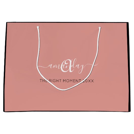 Monogram Name Rose Blush Shop Hochzeitsgeschenk Große Geschenktüte (Vorderseite)