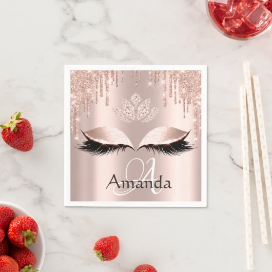 Monogram Name Rose Glitzer Tropfen Spark Diamond Serviette (Beispiel)