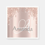 Monogram Name Rose Glitzer Tropfen Spark Sweet 16. Serviette (Vorderseite)