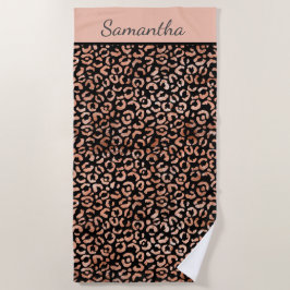 Monogram Name Rose Gold Black Leopard Print Strandtuch