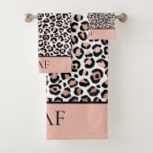 Monogram Name Rose Gold Black Leopard Print Trendy Badhandtuch Set (Insitu)
