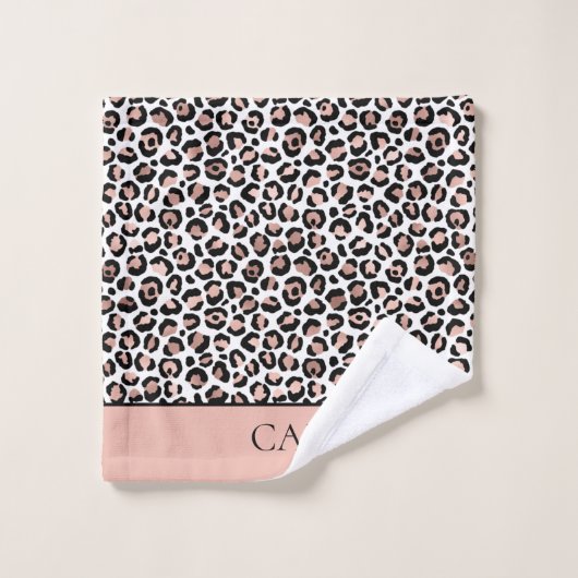 Monogram Name Rose Gold Black Leopard Print Trendy Badhandtuch Set (Waschlappen)