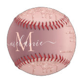 Monogram Name Rose Gold Blush Glitzer Baseball (Rückseite)